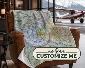 Anpassad VFR-filt 50x60" | Personlig flygkartafilt | Pilotpresent | Flygplatskartafilt | Flyginstruktörspresent