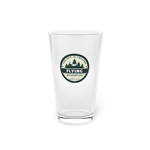 The Sky is Calling Flying Adventure Logo Pint Glass, 16oz | Pilot Barware Kitchenware | Aviation Pint Drinkware | Pilot Decor | Hangar Gift