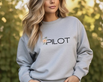 Sudadera floral de piloto / Camisa de aviación / Regalo para piloto / Boda de piloto / Ropa de avión / Regalo de dama de honor de aviación / Piloto femenino