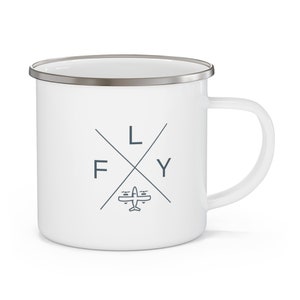 Fly Enamel Camping Mug | Gift for Pilot | Aviation Coffee Mug | Airplane Mug | Private Pilot | Airplane Themed Decor | Airplane Gift