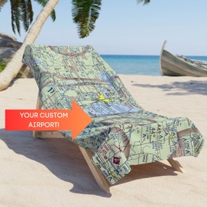Aangepaste doorsnede strandlaken | VFR-kaart | Cadeau voor piloot | Aviation-strandlaken | Doorsnede cadeau vliegtuig | Pilotkaart