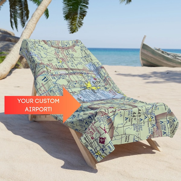 Custom Sectional Chart Beach Towel | VFR Chart | Gift for Pilot | Aviation Beach Towel | Airplane Sectional Gift | Pilot Map