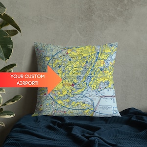 Custom VFR Sectional Throw Pillow | Personalized Airport Pillow | Pilot Gift | Airplane Hangar Decor | Aviation Home Decor | Airplane Chart