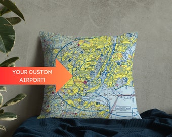 Custom VFR Sectional Throw Pillow | Personalized Airport Pillow | Pilot Gift | Airplane Hangar Decor | Aviation Home Decor | Airplane Chart