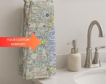 Personalized Aviation Sectional Hand Towel | Home Decor Gift for Pilot | Aeronautical Sectional Gift | VFR Sectional | Hangar Decor