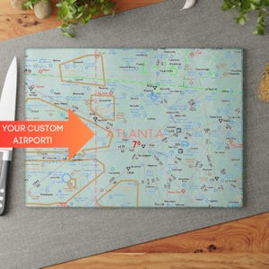 Custom Aviation Chart Glass Cutting Board | IFR and VFR Custom Charts Kitchen Gadgets | Aviation Charts | Gift for Pilot | Airplane Gift