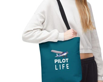 パイロットライフトートバッグ | ユニークなパイロットギフト | ブッシュフライングエアプレーントートバッグ | 航空食料品バッグ | フライトギアトート | 航空ヘッドセットバッグ