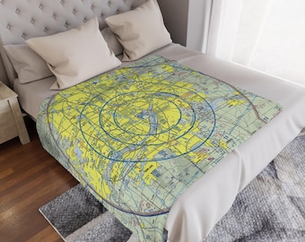 Minneapolis, MN (KMSP) VFR Sectional Blanket | Gift for Pilot | Aeronautical Chart Gift | Aviation Throw Blanket | Hangar Decor