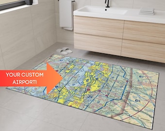 Custom VFR/IFR Sectional Chart Heavy Duty Rug | Airport Aeronautical Map | Pilot Decor | Aviation Themed Room | Hangar Flight School Decor