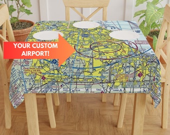 Personalized Airport Table Cloth | VFR Sectional Custom Tablecloth | Aviation Chart Table cloth | Pilot Gift | Airplane Decor | Hangar Decor