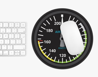 Airplane Airspeed Indicator Mouse Pad | Pilot's 6 Pack Instruments Desk Decor | Gift for Pilot | Aviation Flight School Decor