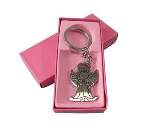 Solid Metal Keychain Favors - Angels Design #1389 (With Gift Box) (12) - Baptism favors-  Free Shipping!