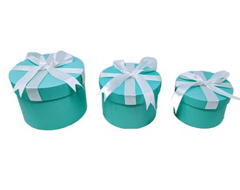 7" Paperboard Multi-Use Nested Boxes - 3 Tier - Round Robins Egg Blue With Bow