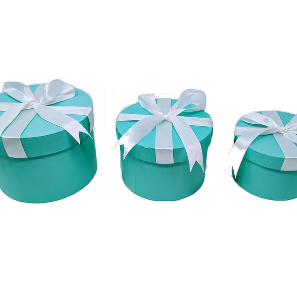 7" Paperboard Multi-Use Nested Boxes - 3 Tier - Round Robins Egg Blue With Bow