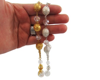 6" Designer Rosary Bracelet - Large Metallic Bead Design (12) - Baptism/ First Communion Favor - Free Shipping!