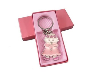 Solid Metal Key chain Favors - Praying Angel Design #1374 (With Gift Box) (12) - Communion - Baptism favors - Free Shipping!