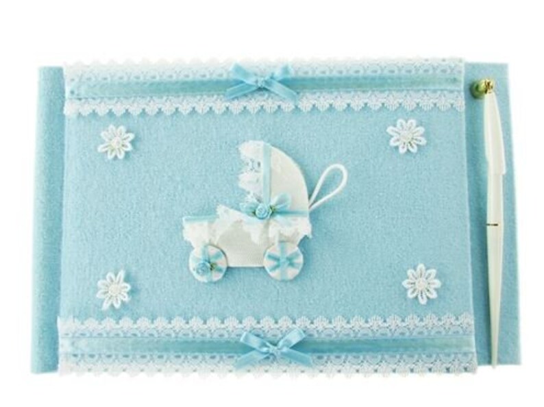 Premium Cloth Baby Shower Carriage Guest book w Pen Free Shipping!