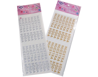 Acrylic &quot;BLING&quot; Stickers .50&quot;  - &#39;Nuestra Boda&#39; (28  pcs) - Wedding Favor stickers - Free Shipping!