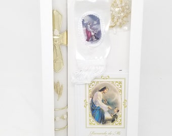 First Communion Set for Boy or Girl - Candle, Prayer Book, Dry Cloth and Rosary - Free Shipping!