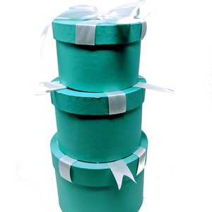 7 Paperboard Multi-Use Nested Boxes 3 Tier Round Robins Egg Blue With Bow image 3