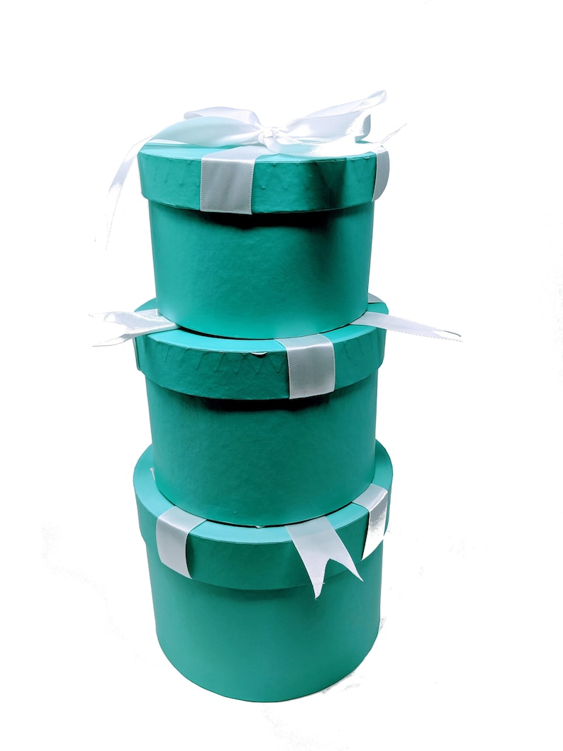 7 Paperboard Multi-Use Nested Boxes 3 Tier Round Robins Egg Blue With Bow image 3