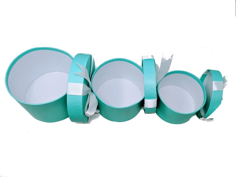 7 Paperboard Multi-Use Nested Boxes 3 Tier Round Robins Egg Blue With Bow image 2