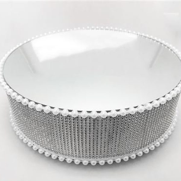 Designer Round Crystal Diamond Cake Stand with Pearls