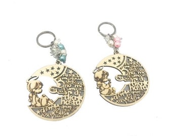 Keychain Favors - Moon and Angel Prayer Design (12) - Free Shipping!