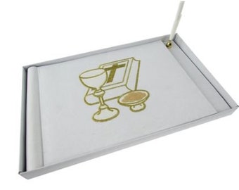 Satin Embroidered Communion Guest Book w/ Pen (1) - Free Shipping!