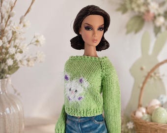 Hand Knitted Easter Bunny Sweater Integrity Toys Doll Fashion Royalty Clothing Doll Clothes