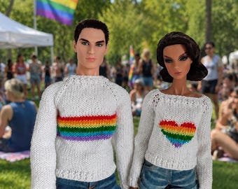 Rainbow Pride matching sweaters Integrity Toys Male & female doll clothing FR Handknit Homme clothes Nuface jumpers