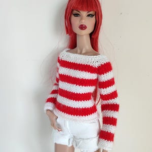 Handgemachter Unabhängigkeitstag Rot Weiß Gestreifter Pullover Integrity Toys Fashion Royalty NuFace dolls FR FR2 IT Puppenkleidung Nu Face Knits