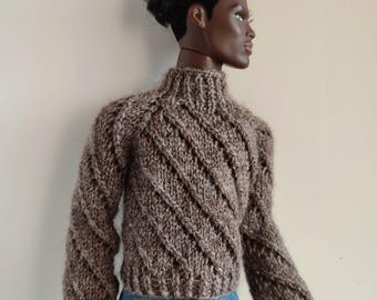 Handmade Knitted Sweater for Fashion Royalty Male Doll 1:6 Scale Integrity Toys Doll Clothes Cozy Brown Pullover Outfit