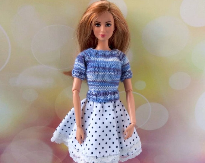 Barbie Doll Clothes. Hand-knitted Blue Melange Sweater With - Etsy