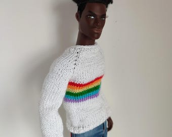 Rainbow Pride Handknit Male Sweater Fashion Royalty Integrity Toys doll clothes