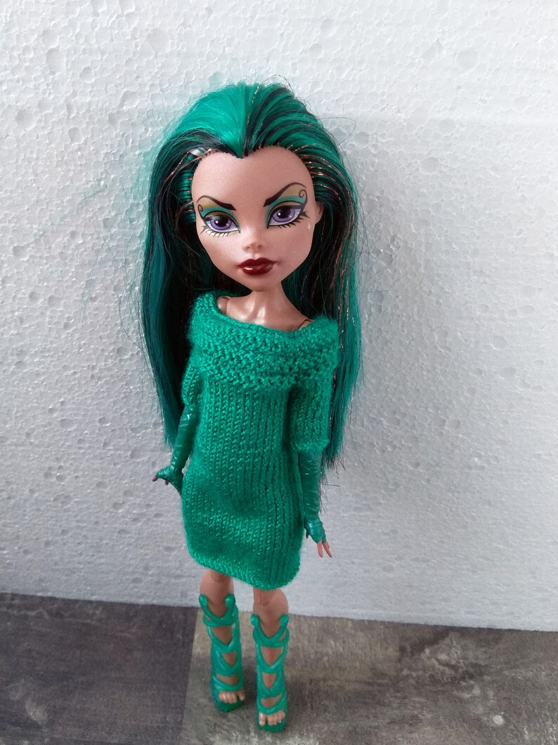 Monster High doll clothes. Handknitted emerald fashion dress Etsy