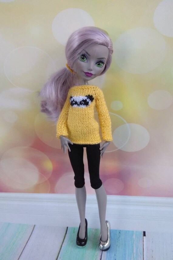 Monster High doll clothes. Hand-knitted yellow sweater with | Etsy