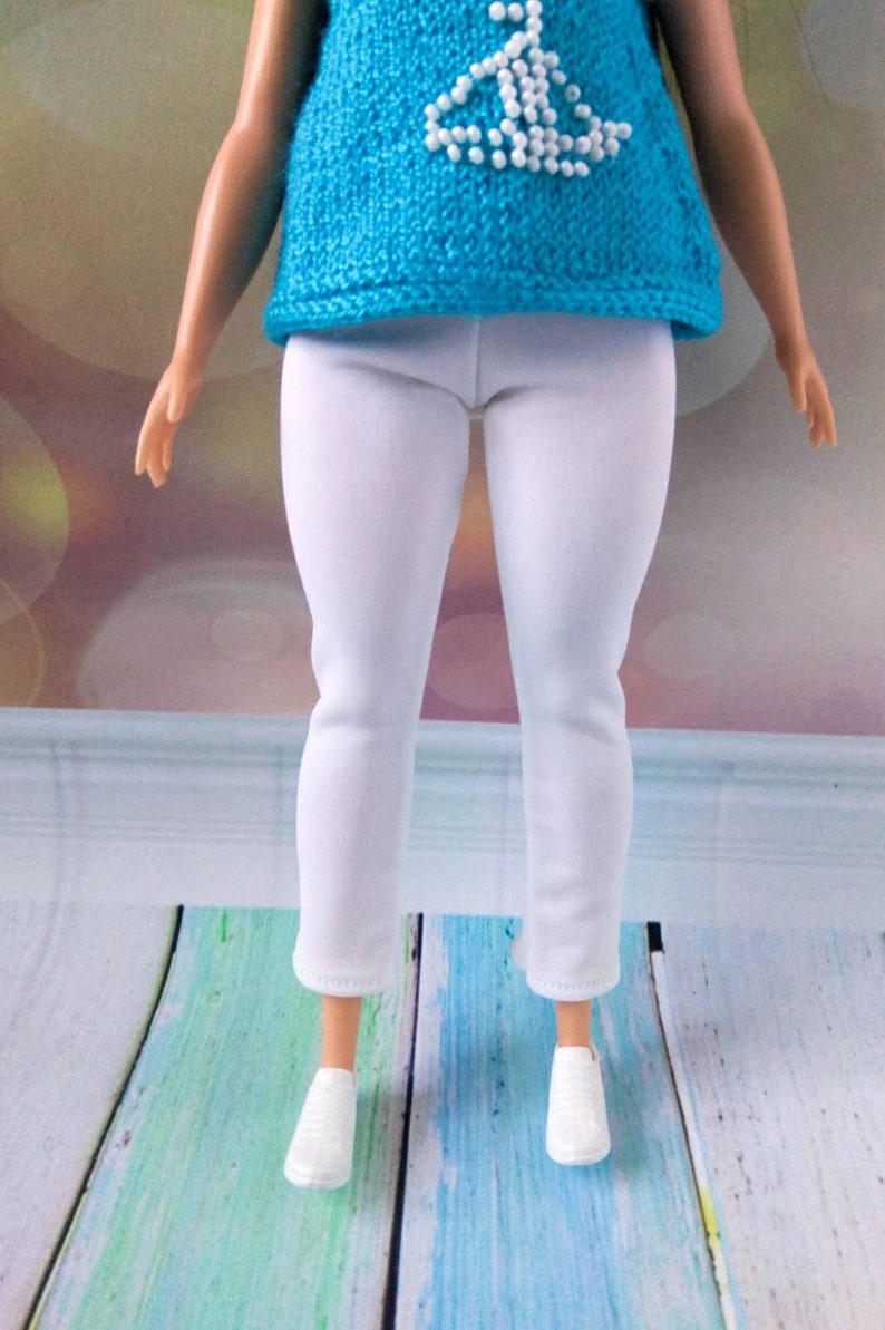 Curvy Barbie Doll Clothes. Hand-knitted Blue Tunic and White | Etsy