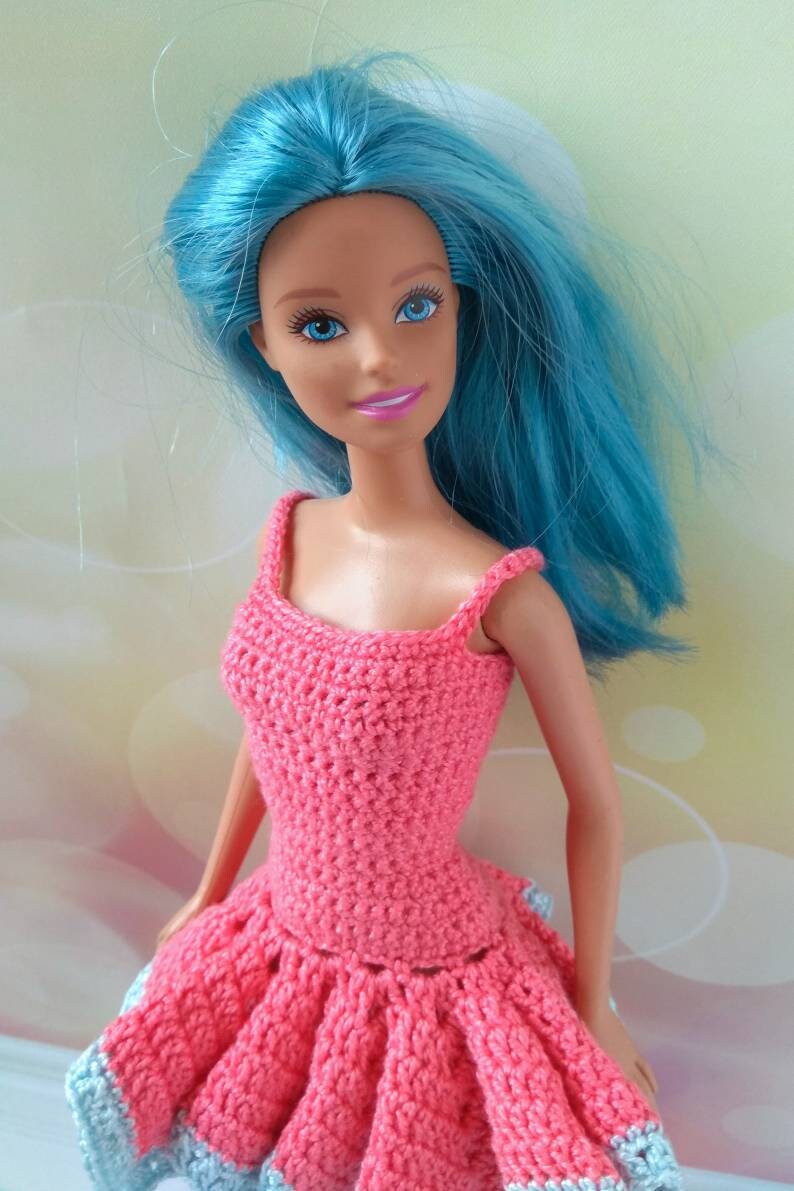 Barbie Doll Clothes. Hand Crocheted Fluffy Coral Dress and Etsy