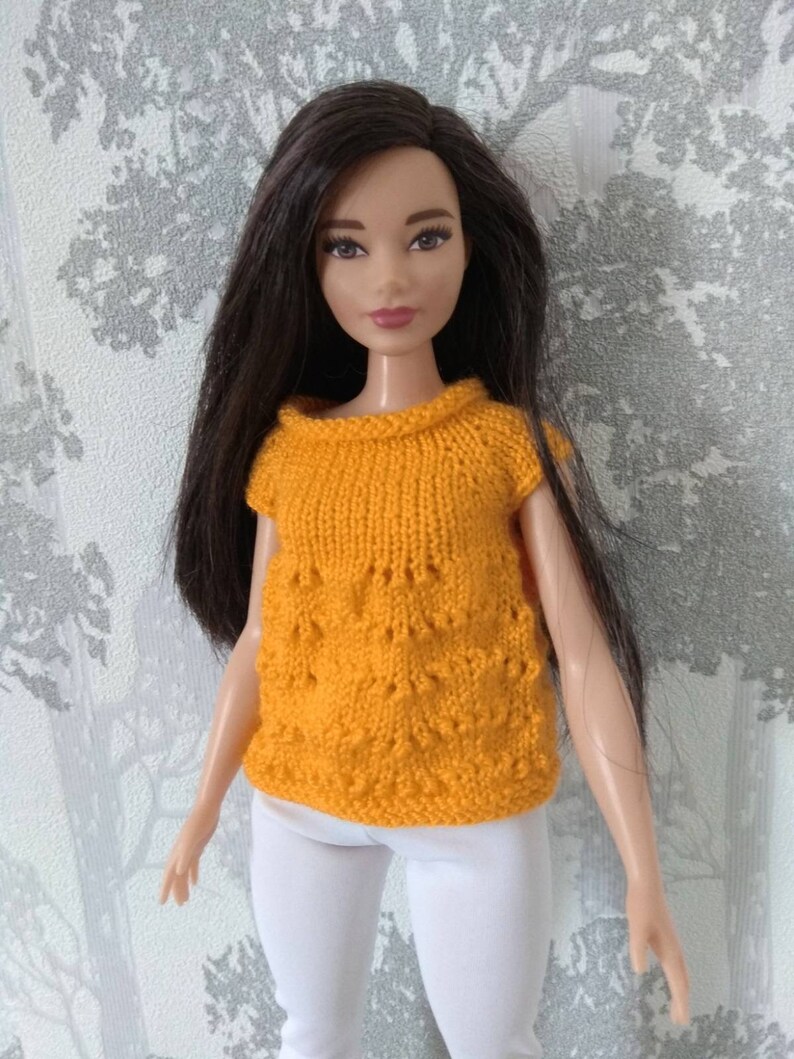 Curvy Barbie doll outfit. Hand-knitted fire yellow sleeveless | Etsy