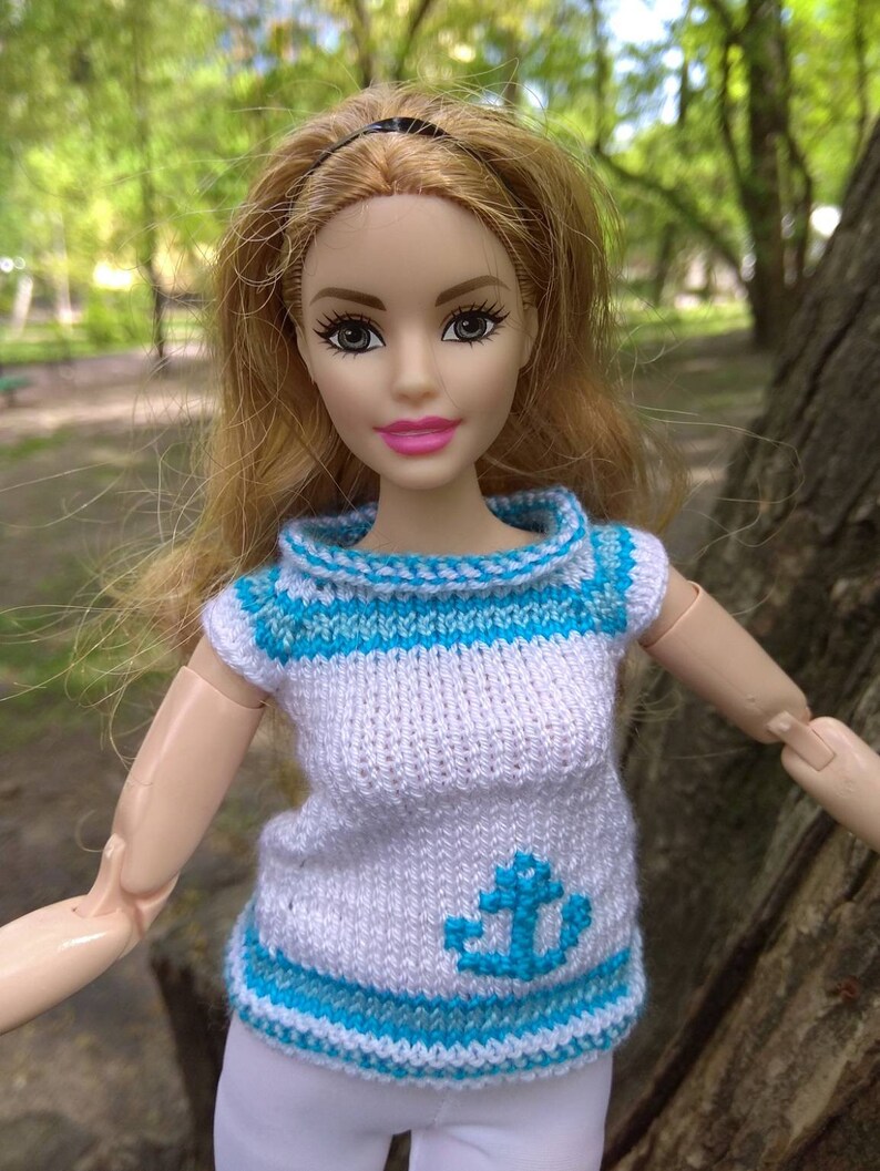 Curvy Barbie doll clothes. Handknitted white blouse with Etsy