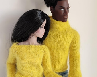 Fashion Royalty matching clothes Doll clothes Male & female Yellow handmade sweaters Integrity Toys dolls collection