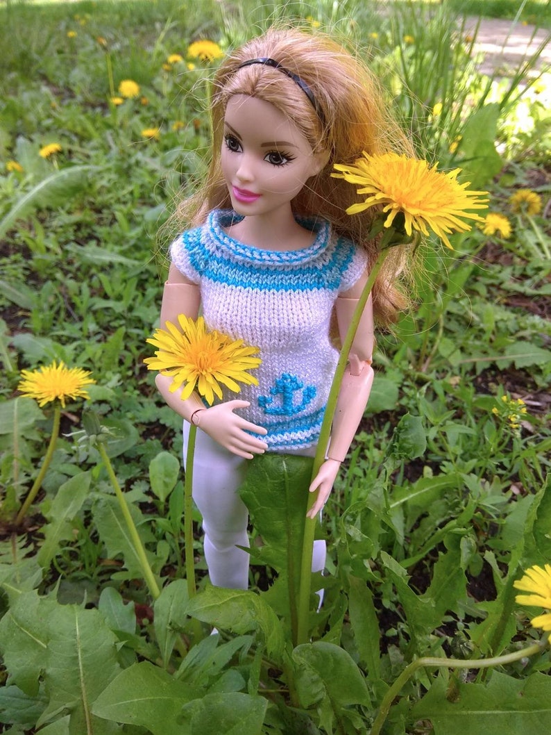Curvy Barbie doll clothes. Handknitted white blouse with Etsy