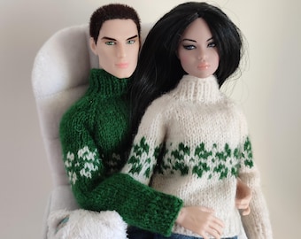 Christmas matching doll clothes Integrity Toys Male & female doll sweaters Homme knits Nuface jumpers OOAK designer Dolls clothing