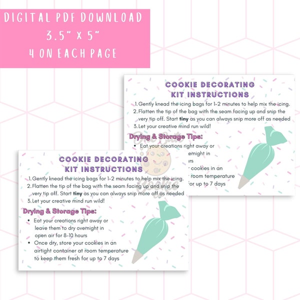DIY Cookie Kit Anleitung 3,5 "x 5" Printable Cookie Kit Karte - Sofortiger digitaler Download - 4 pro Seite