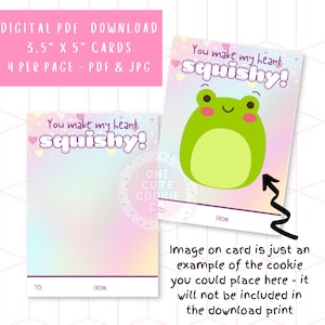 Squish Cookie Card - Candy Hearts Cookies 3.5&quot;x5&quot; Valentine&#39;s Day Cookie Card - Printable Instant Digital Download - 4 per page