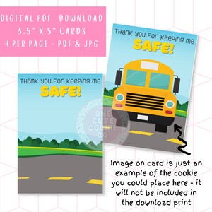 ¡Gracias por mantenerme a salvo! Tarjeta de galleta imprimible del conductor del autobús de 3,5"x5" - Descarga digital instantánea - 4 por página