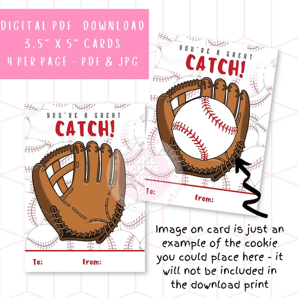 You're A Great Catch! 3.5"x5" Valentine's Day Cookie Card - Printable Instant Digital Download - 4 per page