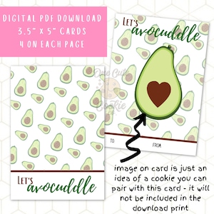 Lasst uns Avo-Kuscheln! 3,5 "x 5" Valentinstag druckbare Cookie Karte - Sofortiger digitaler Download - 4 pro Seite