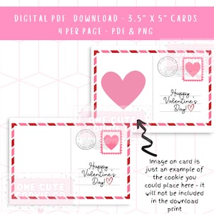 ¡Feliz postal del día de San Valentín! Tarjeta de galleta o regalo del día de San Valentín de 3,5"x5" - Descarga digital instantánea imprimible - 4 por página